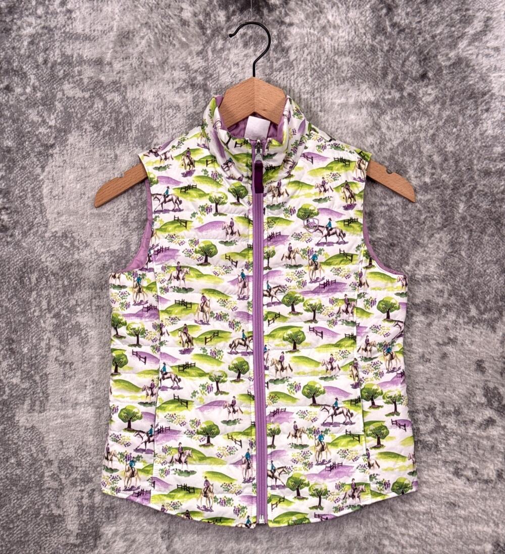 Ariat Puffer Vest Medium Girls Reversible Green Pastures / Pink